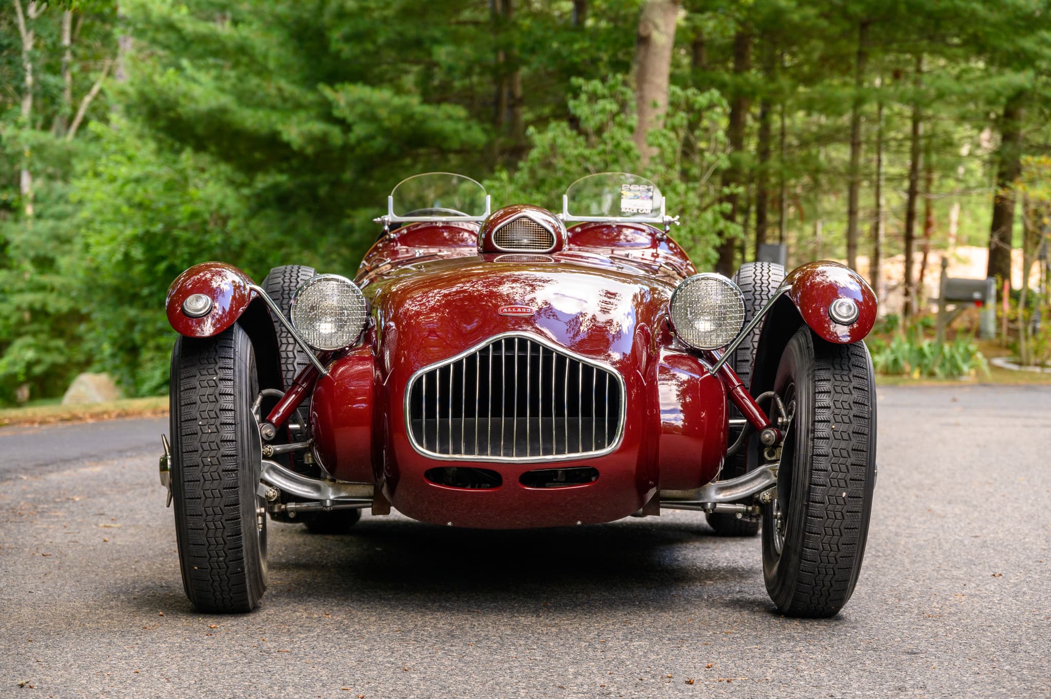 1950 Allard J2 in a New England forest — auction car photography