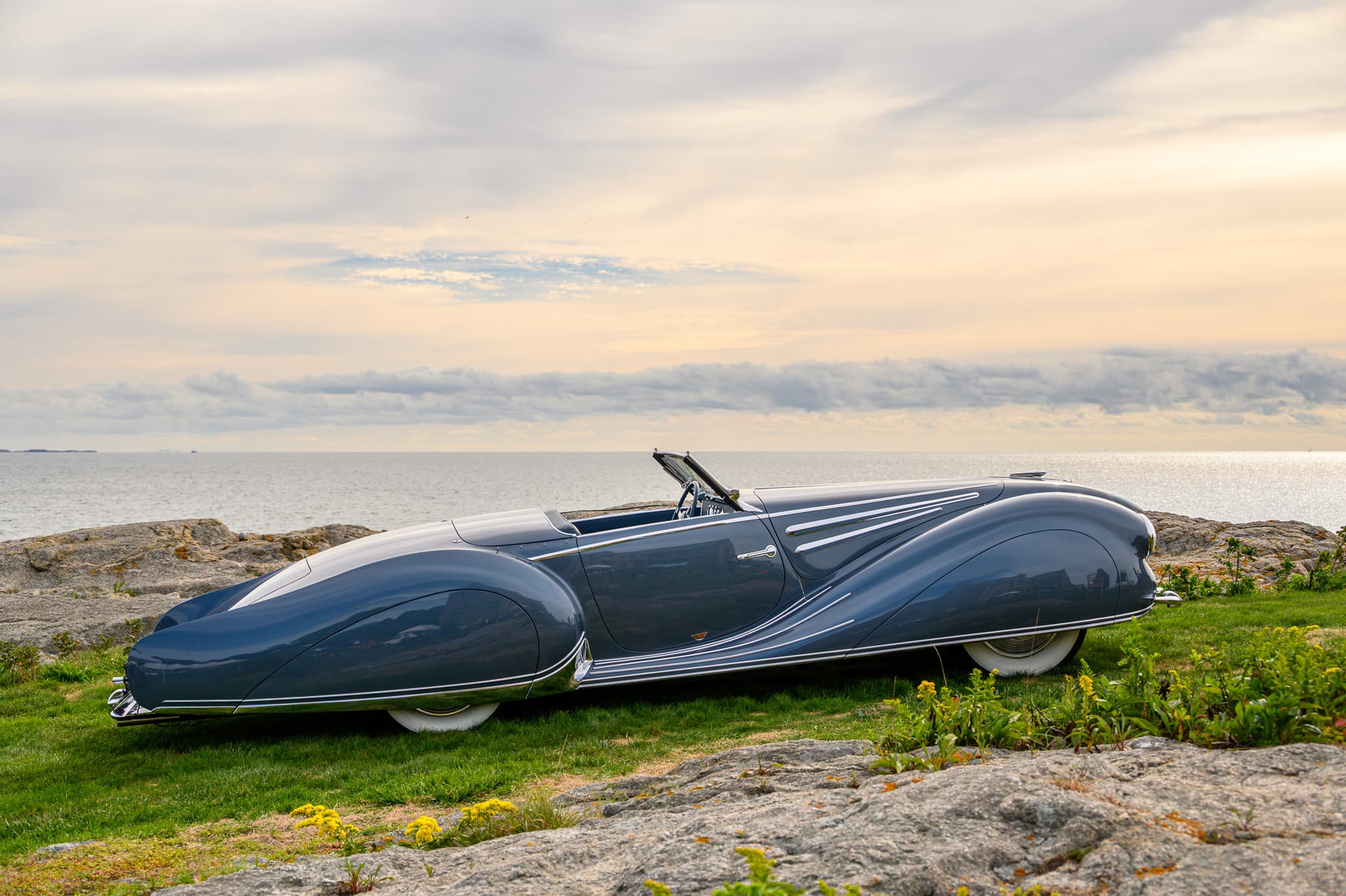 1950 Allard J2 dashboard with St. Christopher medal — collector car detail photography