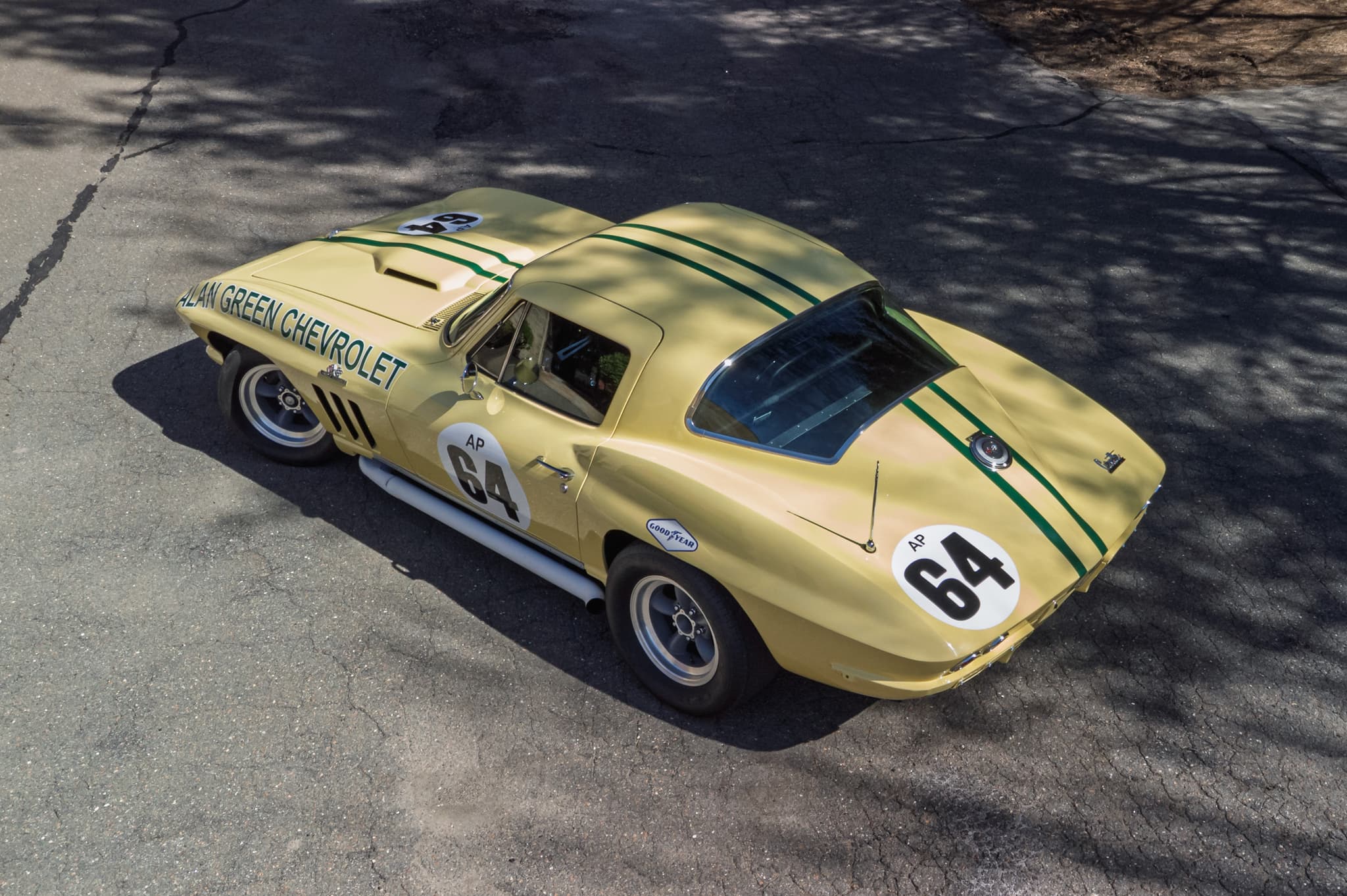 L88-Powered Alan Green 1966 Chevrolet Corvette race car aerial view — automotive photography