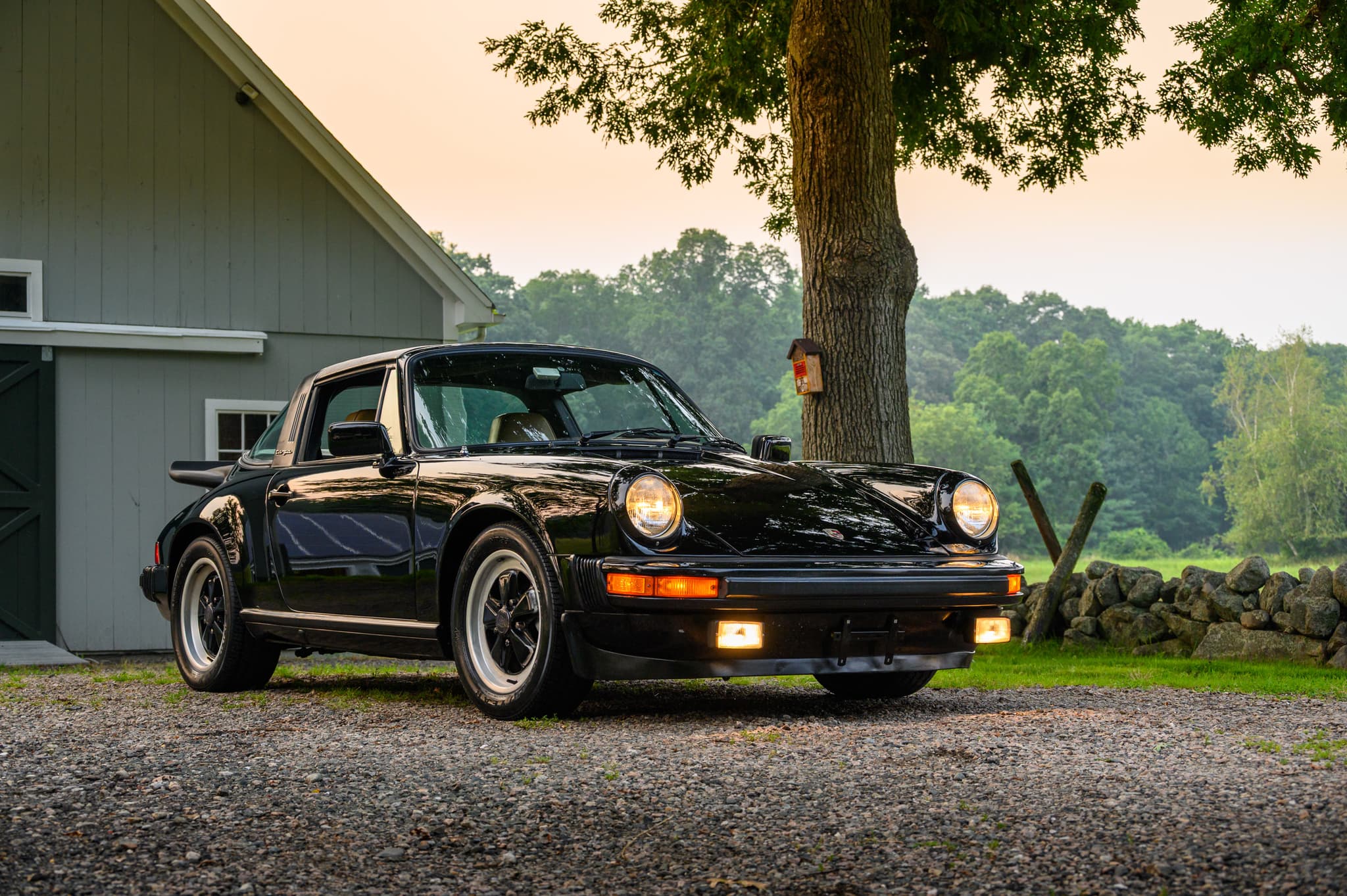 Porsche 911 Targa in a misty New England barn — collector car photography