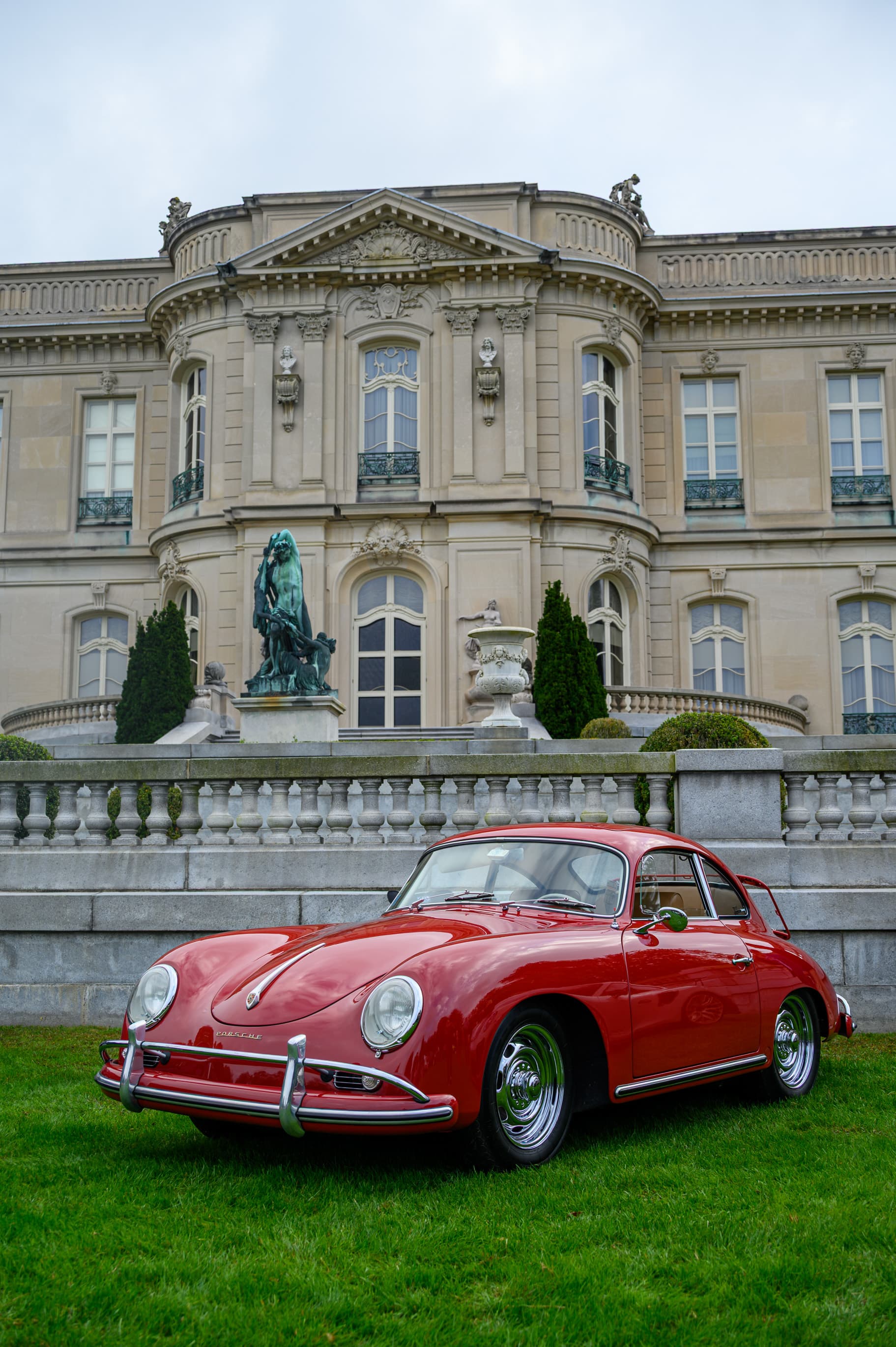 Porsche 356 at a Gilded Age estate — BaT auction photography Massachusetts